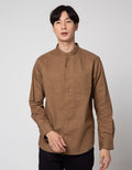 Cole Long Sleeve Shirt Woven Cotton Slub Mandarin Collar