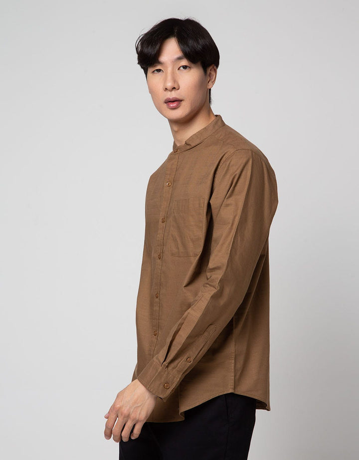 Cole Long Sleeve Shirt Woven Cotton Slub Mandarin Collar