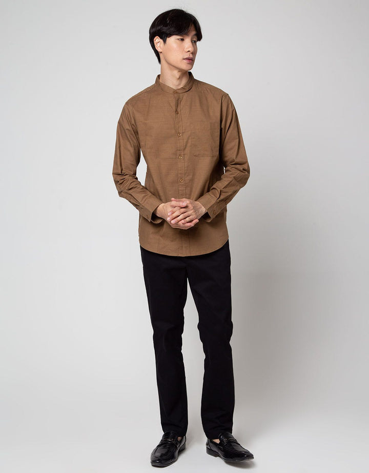 Cole Long Sleeve Shirt Woven Cotton Slub Mandarin Collar