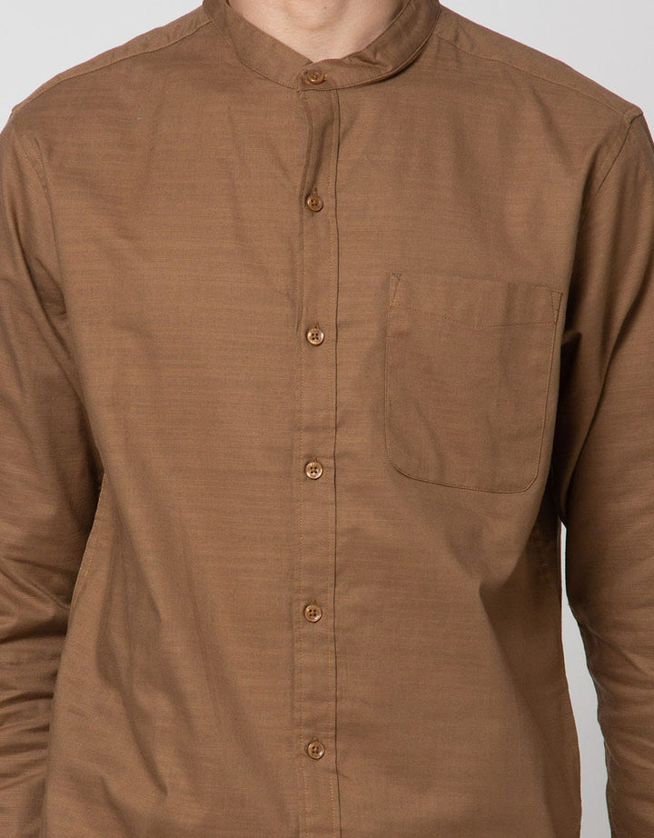 Cole Long Sleeve Shirt Woven Cotton Slub Mandarin Collar