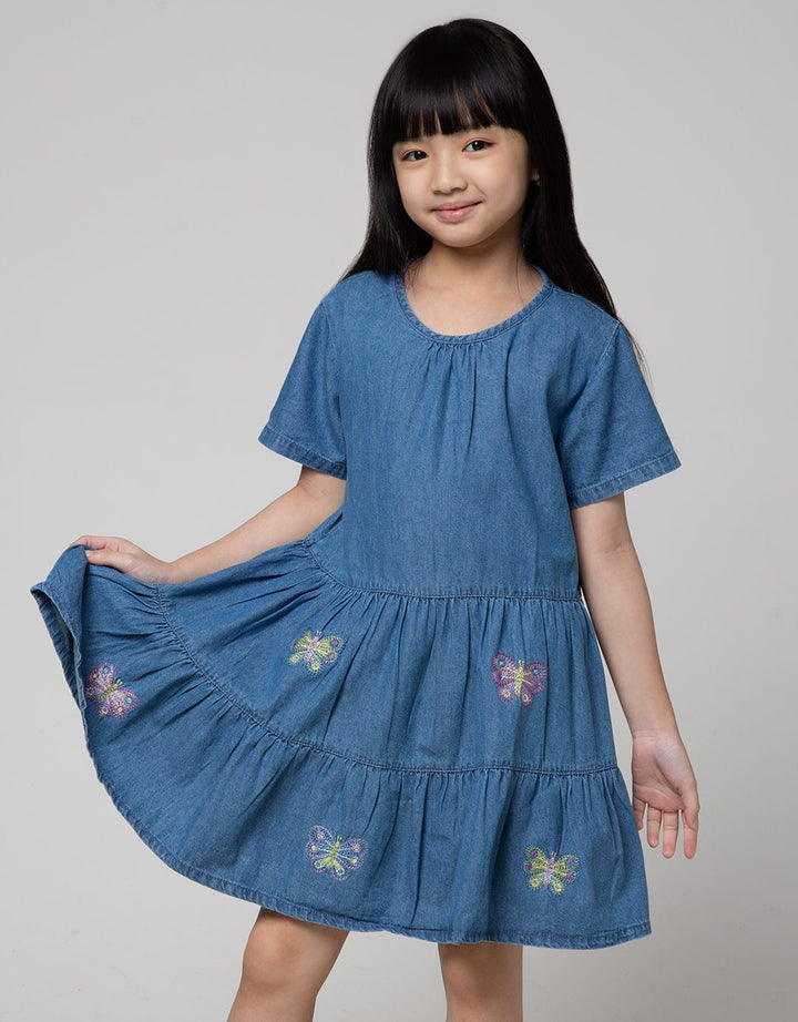 Little M Butterfly Denim Dress Anak Perempuan