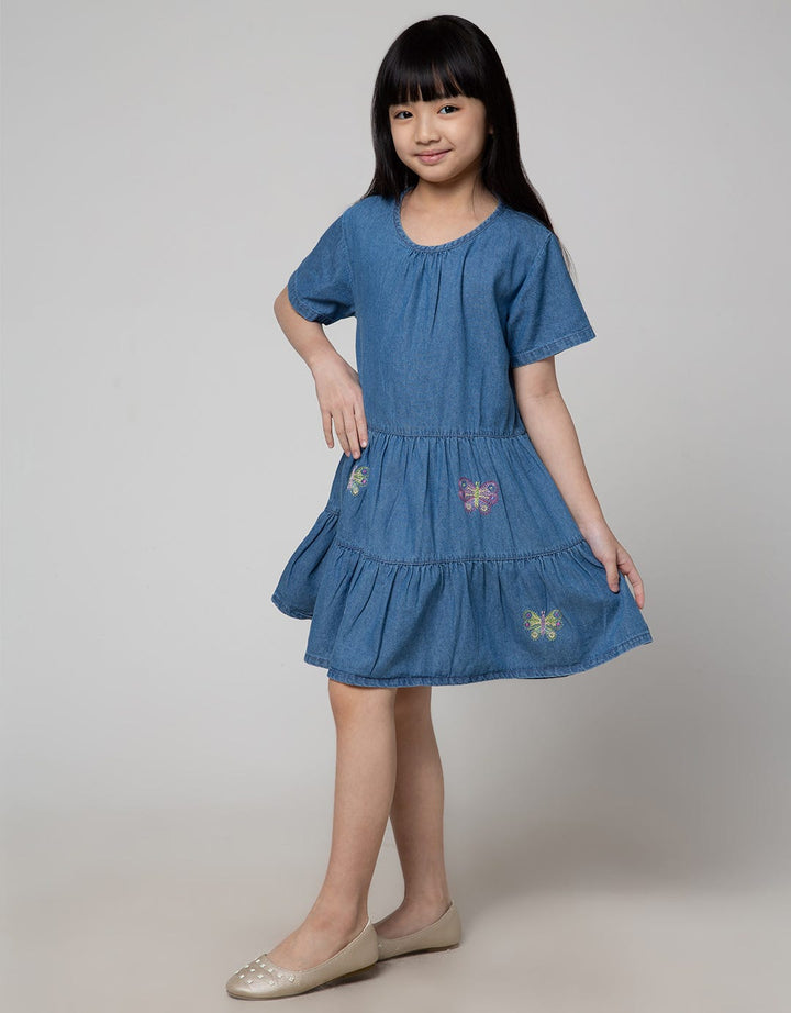 Little M Butterfly Denim Dress Anak Perempuan
