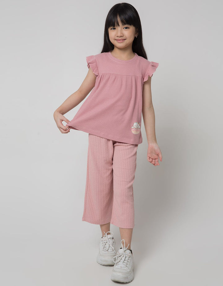 Little M Waffle Cat Print Kaos Anak Perempuan