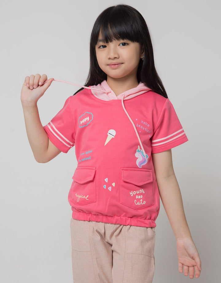 Little M Short Sleeve T-Shirt Hoody Kantong Unicorn Doodle