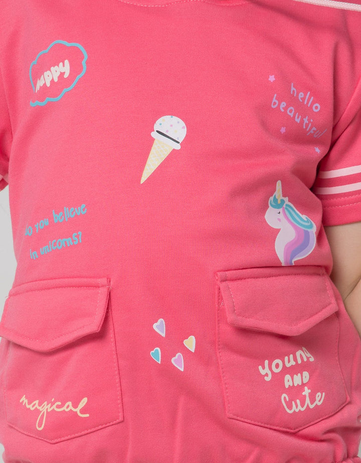 Little M Short Sleeve T-Shirt Hoody Kantong Unicorn Doodle