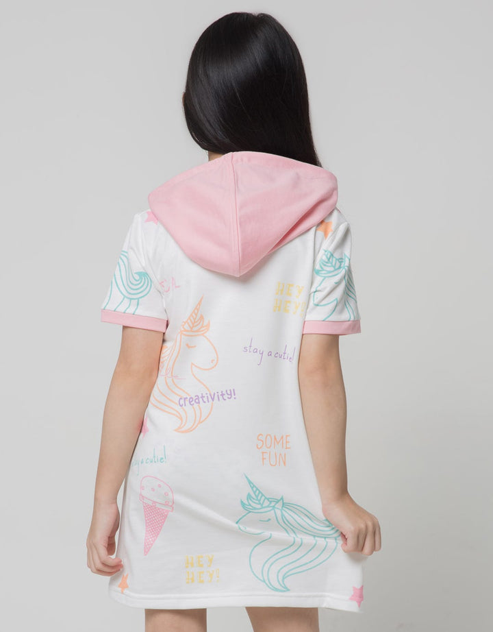 Little M Short Sleeve Midi Dress Hoody Full Unicorn Print