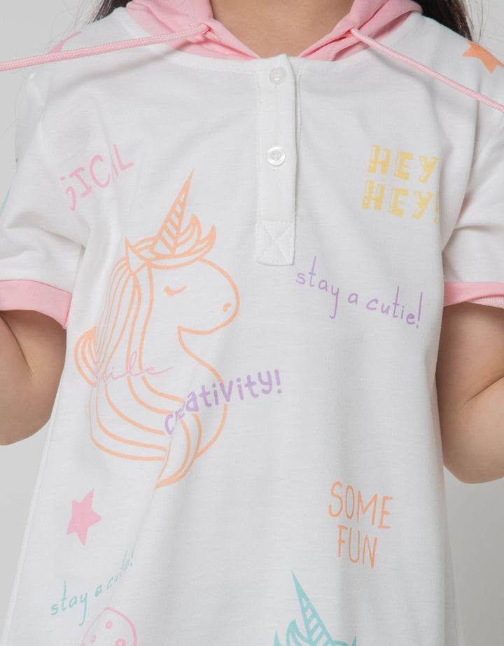 Little M Short Sleeve Midi Dress Hoody Full Unicorn Print