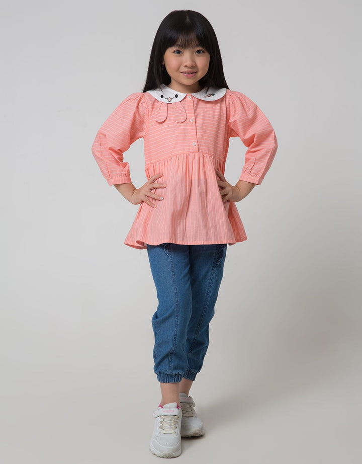 Little M Long Sleeve Blouse Rabbit Embroidery Collar
