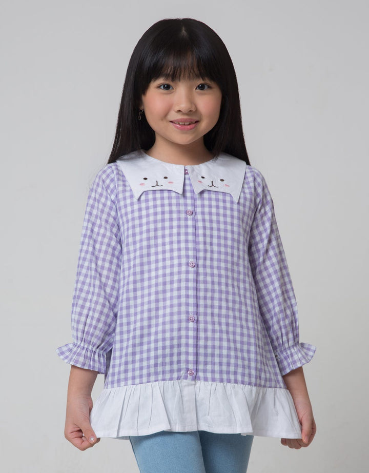 Little M Neck Checks Blouse Anak Perempuan