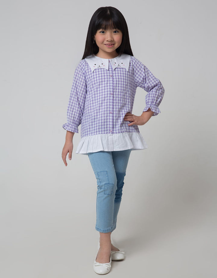 Little M Neck Checks Blouse Anak Perempuan