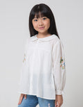 Little M Long Sleeve Blouse Dobby Round Collar Embroidery