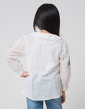 Little M Long Sleeve Blouse Dobby Round Collar Embroidery