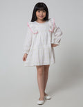 Little M Long Sleeve Midi Dress Kotak Ruffle Pompom
