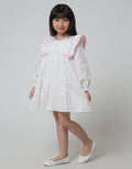 Little M Long Sleeve Midi Dress Kotak Ruffle Pompom