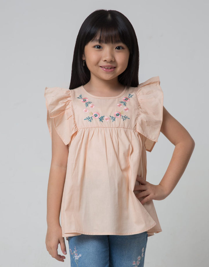 Little M Short Sleeve Blouse Miniribs Ruffle Bordir