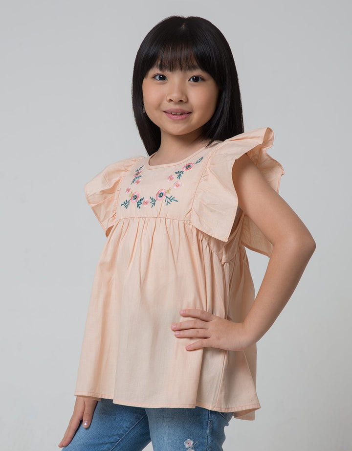 Little M Short Sleeve Blouse Miniribs Ruffle Bordir
