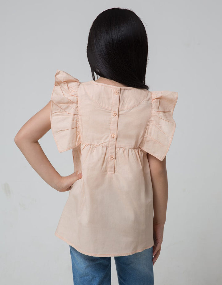 Little M Short Sleeve Blouse Miniribs Ruffle Bordir