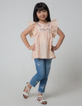 Little M Short Sleeve Blouse Miniribs Ruffle Bordir