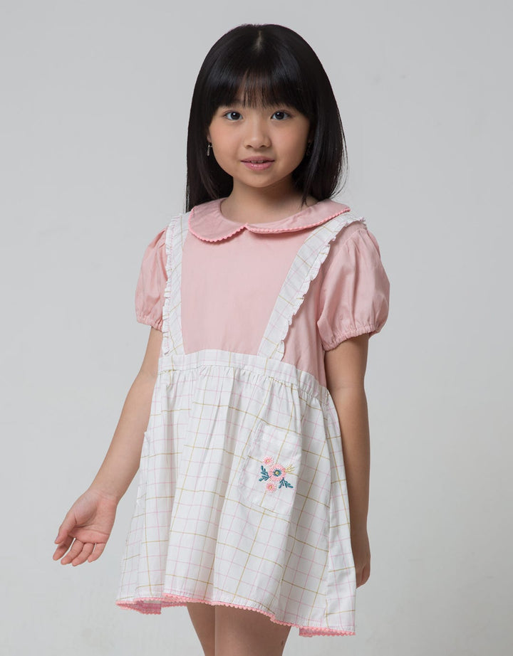 Little M Short Sleeve Midi Dress Overall Kantong Bordir
