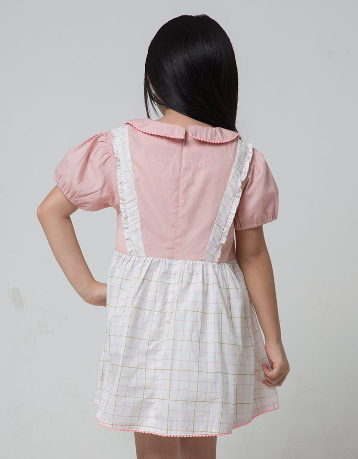 Little M Short Sleeve Midi Dress Overall Kantong Bordir