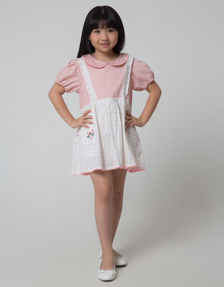 Little M Short Sleeve Midi Dress Overall Kantong Bordir