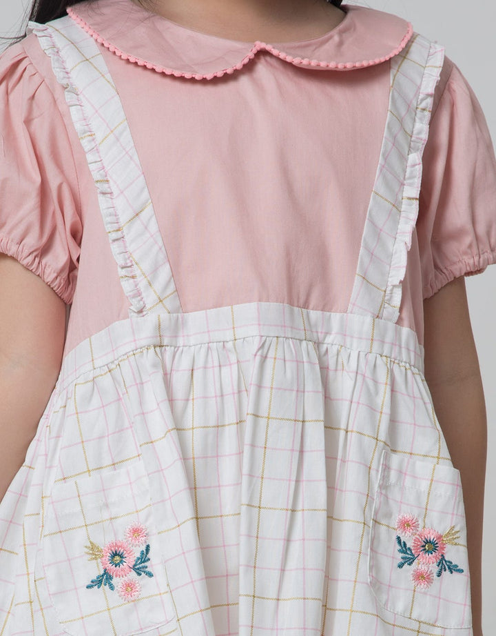 Little M Short Sleeve Midi Dress Overall Kantong Bordir