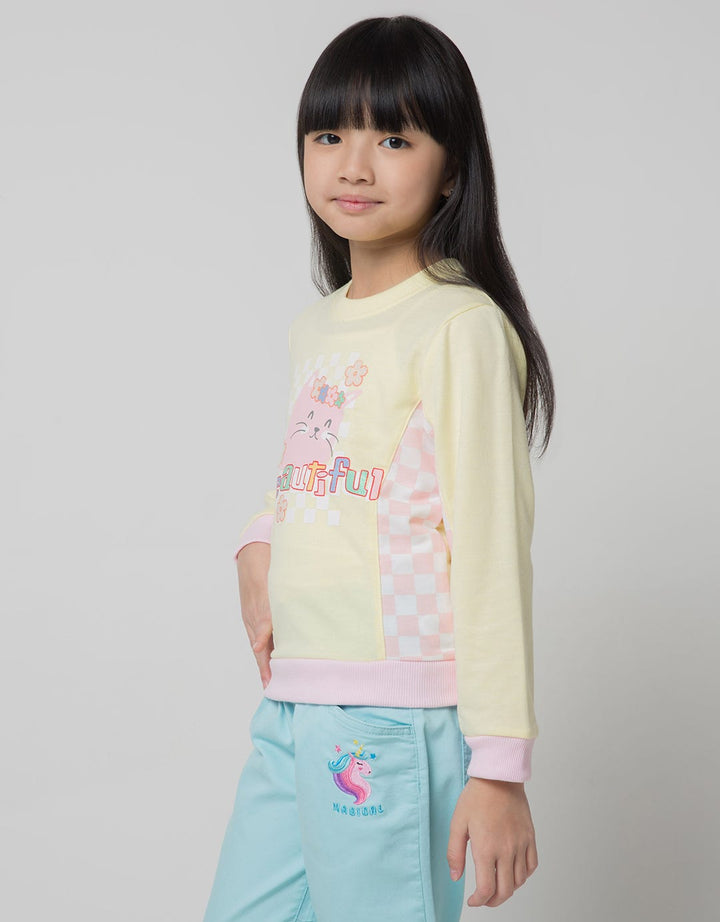 Little M Sweatshirt Cut N Sew Print Check Cat