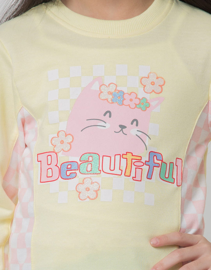 Little M Sweatshirt Cut N Sew Print Check Cat