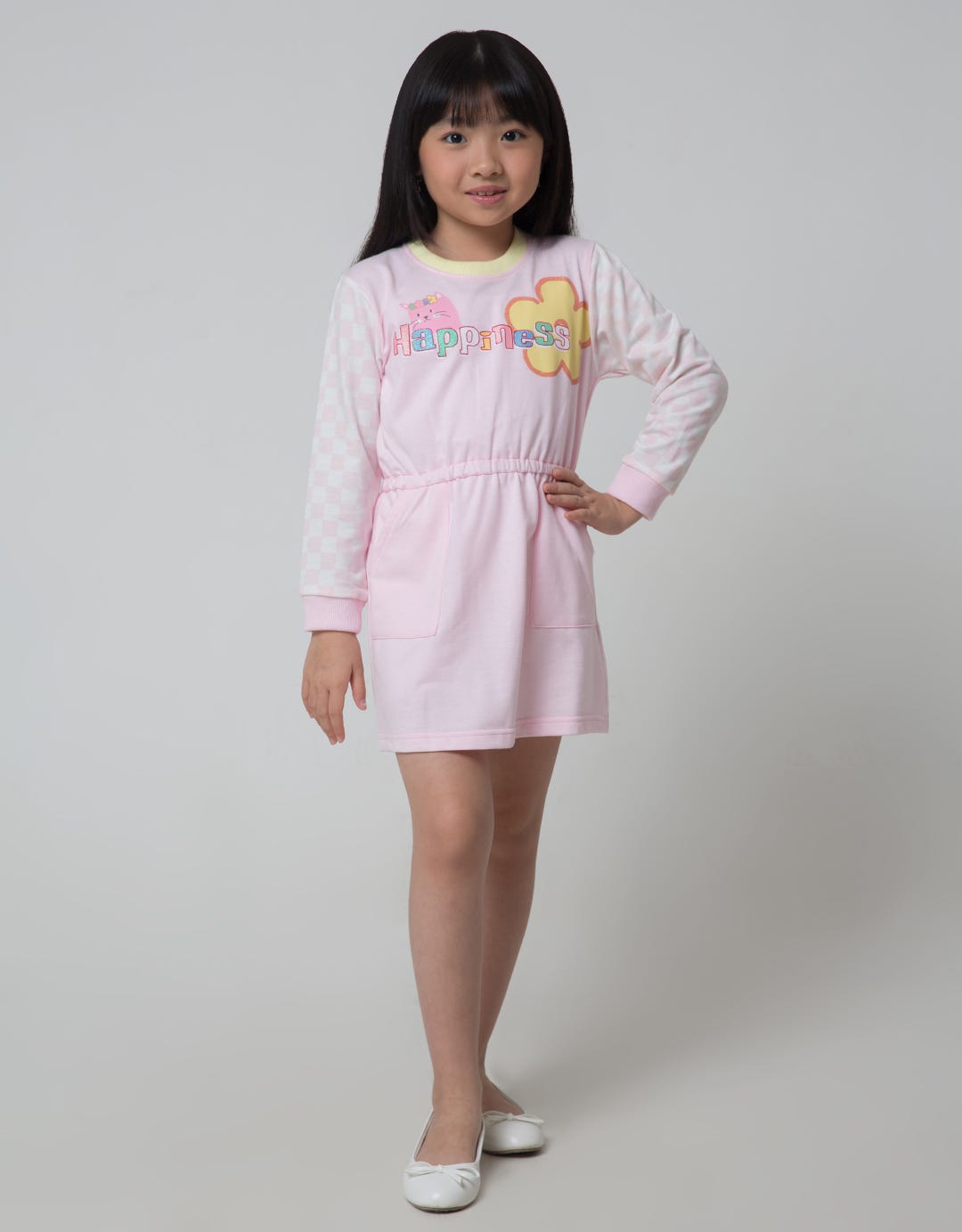 Little M Checkered Sleeve Dress Anak Perempuan
