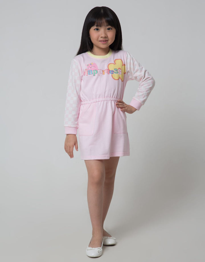 Little M Checkered Sleeve Dress for Girls