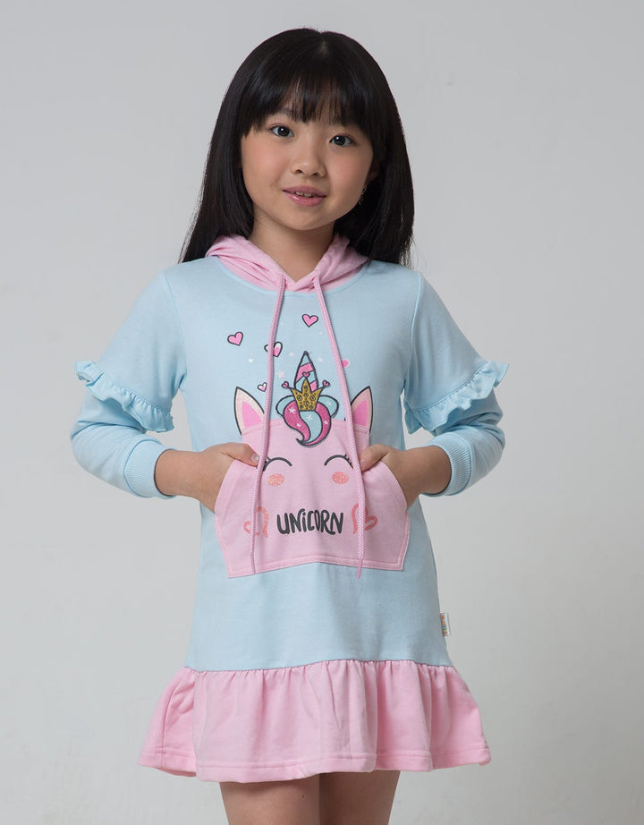 Little M Unicorn Hoodie Dress Anak Perempuan