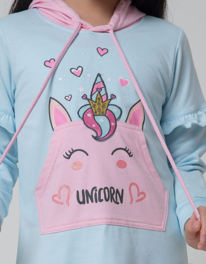 Little M Unicorn Hoodie Dress Anak Perempuan