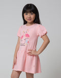Little M Short Sleeve Midi Dress Ballon Sleeves Embro Flamingo