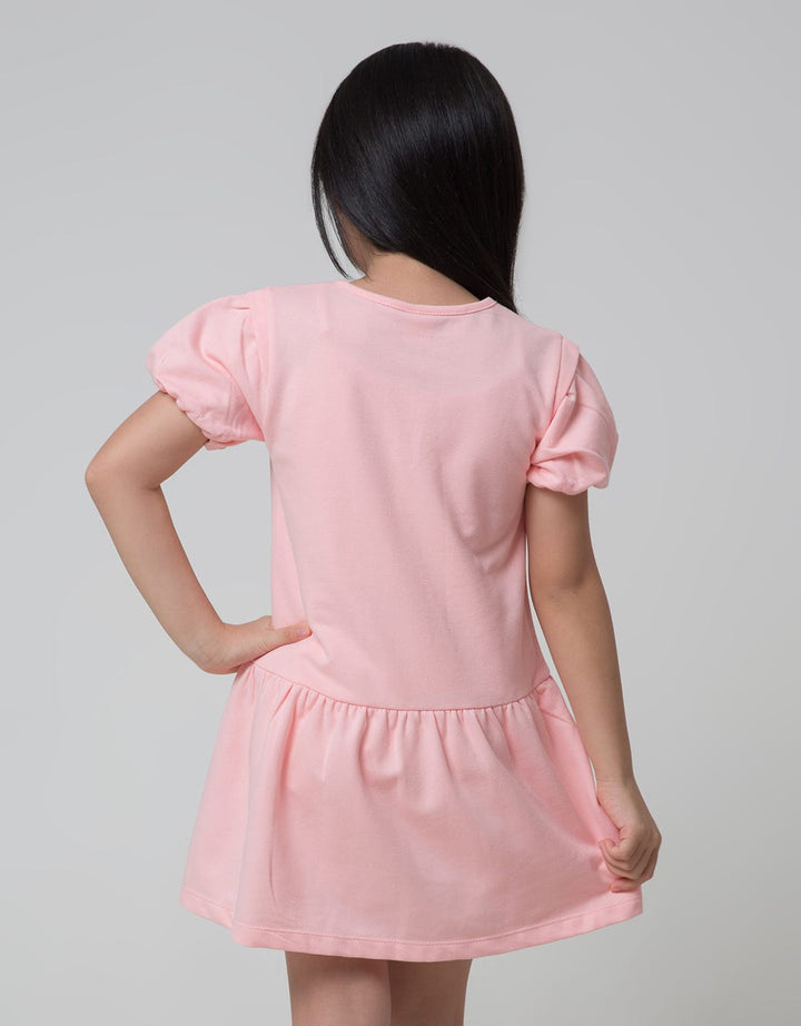 Little M Short Sleeve Midi Dress Ballon Sleeves Embro Flamingo