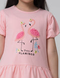 Little M Short Sleeve Midi Dress Ballon Sleeves Embro Flamingo