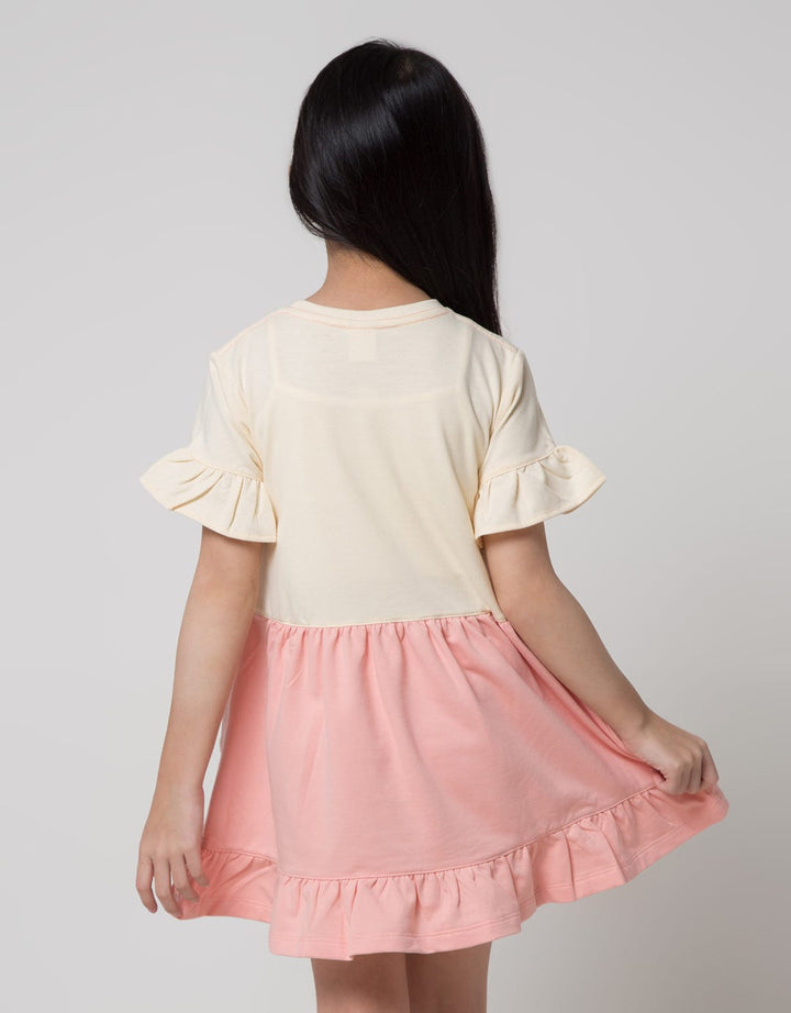 Little M Short Sleeve Midi Dress 2Tone Aplikasi Bear