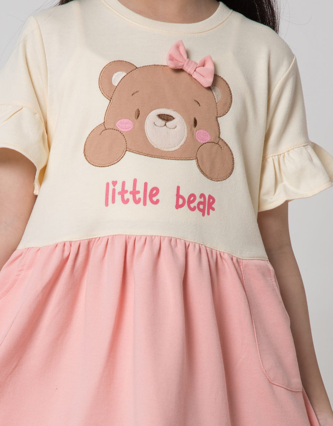 Little M Short Sleeve Midi Dress 2Tone Aplikasi Bear