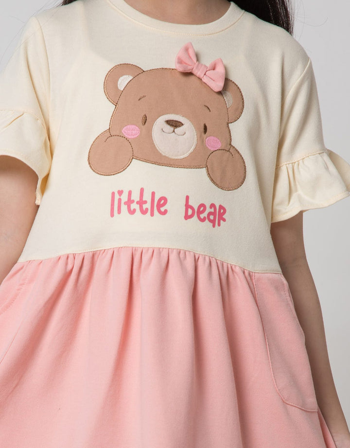 Little M Short Sleeve Midi Dress 2Tone Aplikasi Bear
