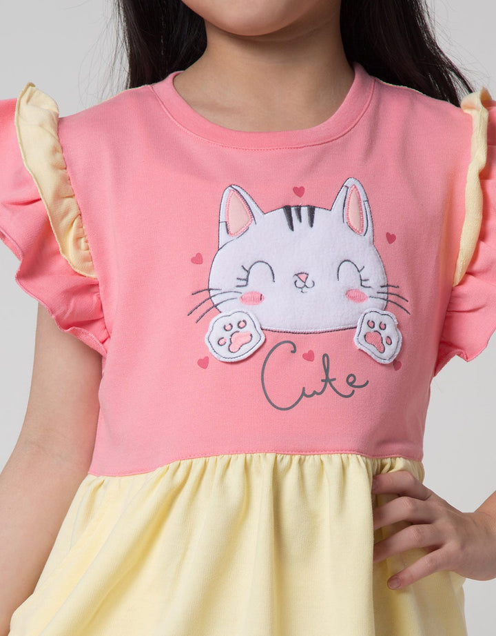 Little M Short Sleeve Midi Dress 2Tone Paint Application