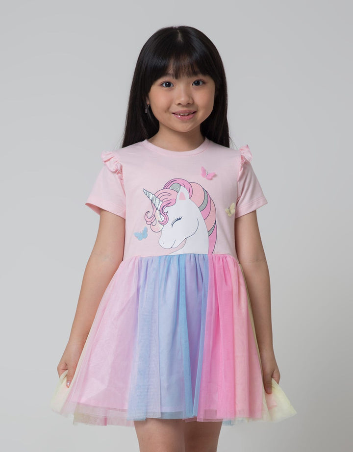 Little M Ruffle Unicorn Dress Anak Perempuan