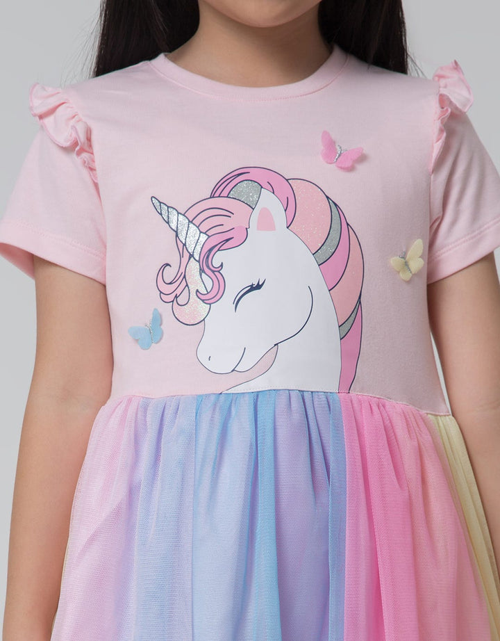 Little M Ruffle Unicorn Dress Anak Perempuan