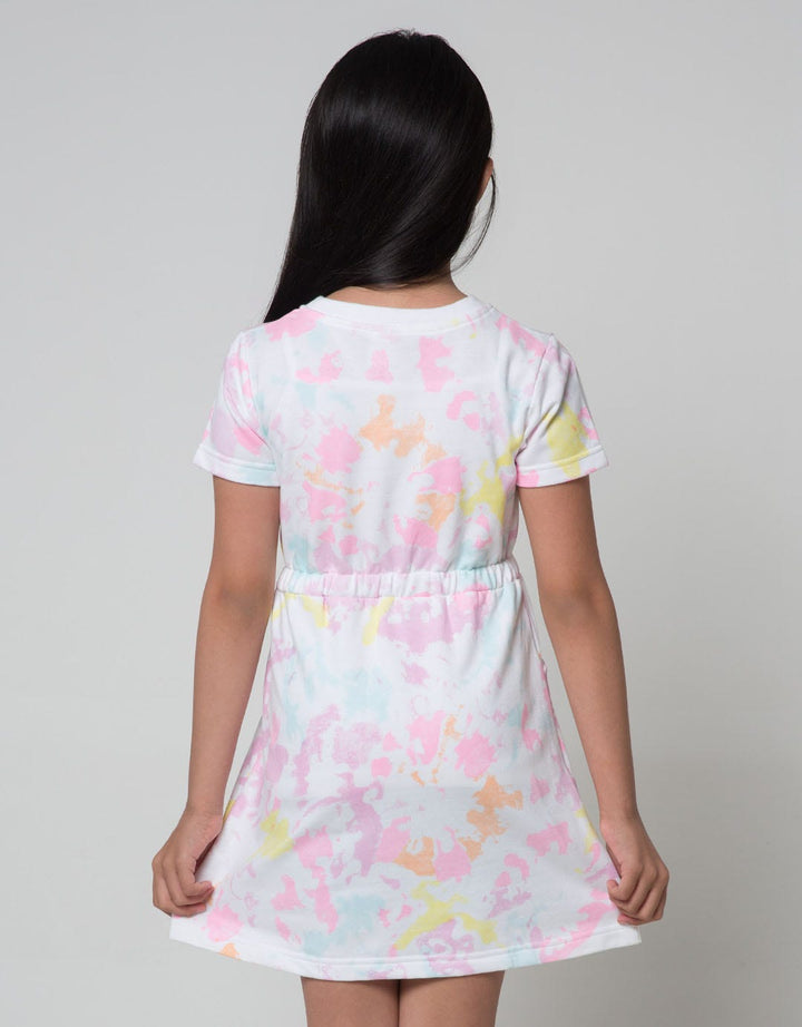 Little M Short Sleeve Midi Dress Full Print Tie Dye Happiness