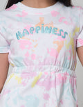 Little M Short Sleeve Midi Dress Full Print Tie Dye Happiness