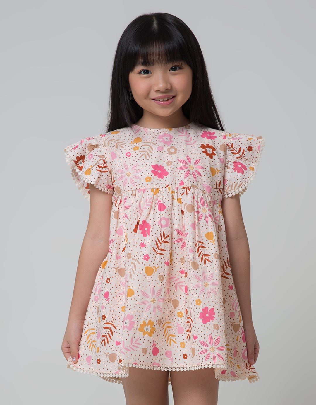 Little M Short Sleeve Midi Dress Lengan Ruffle Print Flower