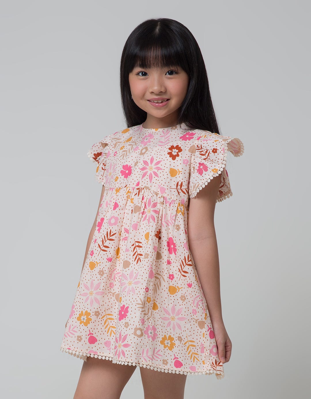 Little M Short Sleeve Midi Dress Lengan Ruffle Print Flower