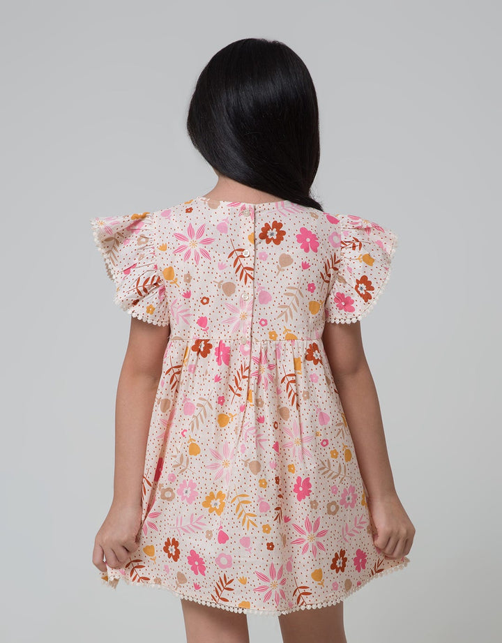 Little M Short Sleeve Midi Dress Lengan Ruffle Print Flower