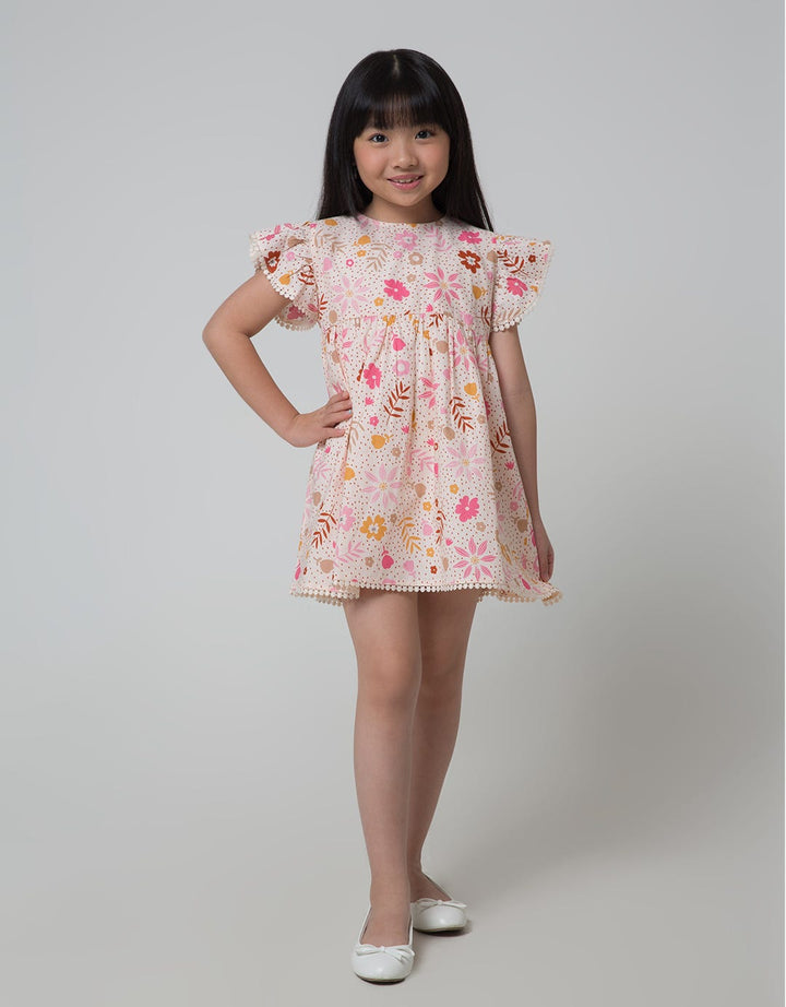 Little M Short Sleeve Midi Dress Lengan Ruffle Print Flower