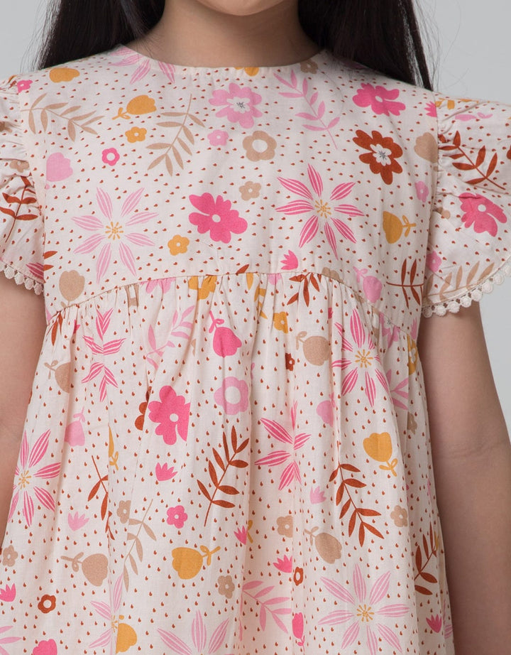 Little M Short Sleeve Midi Dress Lengan Ruffle Print Flower
