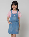 Little M Short Sleeve Midi Dress Overall Bordir Kucing Love
