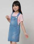 Little M Short Sleeve Midi Dress Overall Bordir Kucing Love